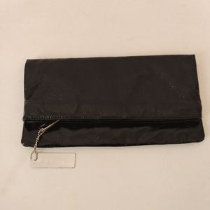 Steve Madden Black Faux Patent Leather Mag Snap Zip Clutch